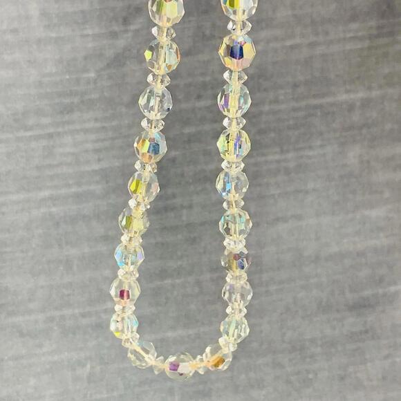 Vintage 1950s Mid Century Choker Necklace Clear Crystal Beads Adjustable Length - Picture 5 of 8